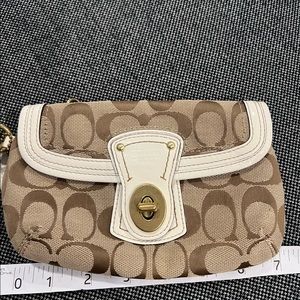 *USED* Tan Coach Wristlet with gold hardware